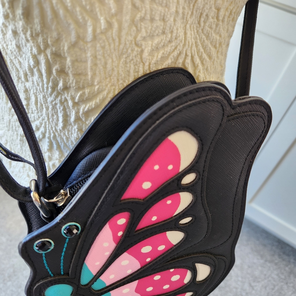 Butterfly Lily Bloom Flutter Butter Crossbody Bag Black Pink Blue Cute Fairy - Picture 6 of 16